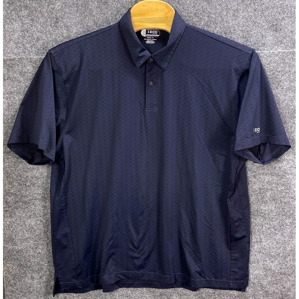 IZOD XFG Golf Polo Mens XXL Navy Blue Checkered Cool-FX Short Sleeve Shirt